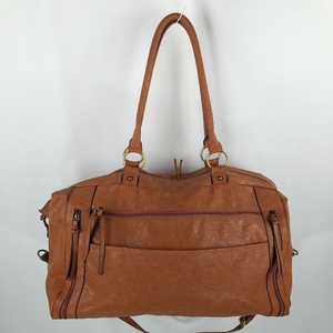 Bueno bag brown pebbled vegan weekender with two shoulder carry straps‎